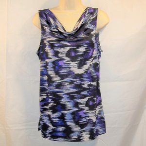 The Limited Womens Sleeveless Top Size Medium Cowl Neckline Geometric Blue Black